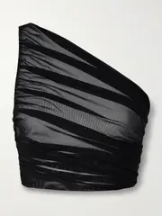 [Norma Kamali] Norma Kamali - Diana One-shoulder Ruched Stretch-mesh Top - Black - x large x large Black