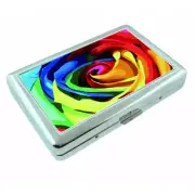 Abstract Rainbow Rose Em1 Silver Metal Cigarette Case RFID Protection Wallet