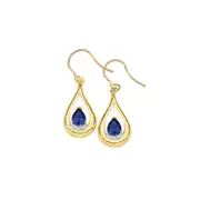 9ct Gold Created Sapphire And Diamond Drop Earrings