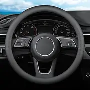 XHRING Car Steering Wheel Cover for Mazda CX5/CX-5 CX50/CX-50 CX3/CX-3 CX30/CX-30 CX9/CX-9 Mazda 3 Mazda 5 Mazda 6 MX-5 Miata CX-7 RX-8 GS GT Sport Touring Accessories, 2024 Black Leather 14 1/2"-15"