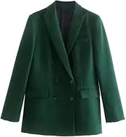 [Kromoc] Women's Peak Lapel Suit Jacket Double Breasted Blazer Festive Activities Office Banquet Tuxedos Coat