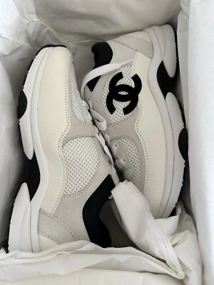 size 40EU NEW CHANEL Mesh Suede Calfskin Grained Womens CC Sneaker w/Receipt