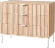 Artiss Chest of Drawers with 3 Drawer, Wooden Dresser Tallboy Storage Cabinet Board Side Tables Desk, Floor Stand Nightstand Cabinets, Bedroom Living Room Home Furniture Pine
