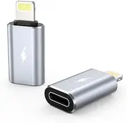 2 Pack Female USB C to Male Lightning Adapter, Charging ONLY, Compatible for iPhone 14, 13, 12, 11 Xs 8 SE iPad iPod AirPods, Not for Audio Headphones/OTG Android, Grey