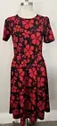 Lularoe XL Amelia Dress Black Red Floral Textured Stretch