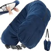 [Fulasun] Stuffable Travel Neck Pillow Adjustable Neck Size Soft Velvet Neck Pillow Luggage Stuffable Transformable Travel Pillow for Extra Luggage Multifunctional for Stuff Clothes Travel (Blue)