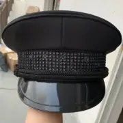 Army Captain Hat Rhinestone Fancy Dress Cap Police Military Costume Prop Black