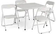 GarveeHome Folding Card Table and Chair Set of 5, Upholstered Foldable Table and Chair Set, Portable Metal Frame Children's Activity Table and Chairs Set for Eating, Reading, Playing, Beige