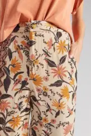 NWT Anthropologie Smocked Balloon Leg Floral Crepe Pants 4 Cream Orange Brown