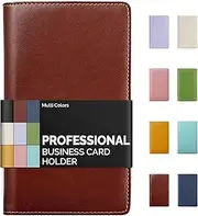 Sooez Leather Business Card Book Holder, Professional Business Cards Book Organizer PU Name Card Credit Cards Book Holder Booklet for Men and Women, Brown