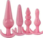 Anal Plug Sex Toys Vibrator 4Pcs Pink Silicagel Anal Plug Set, 4 Sizes Soft Butt Plugs For Beginners and Advanced, Body-Safe Material, BDSM Play