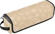[sanluoli] 2-in-1 Curling Iron Travel Case and Heat Resistant Mat with Zipper Curling Iron Travel Holder Storage Bag Simple Brown White Floral Sihouette Portable Travel Essentials