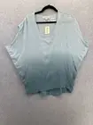Moon & Sky Women's Blouse Ombre Blue Size Large Pullover Scoop Neck