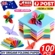 100 Sheets 15x15cm Mix Colour Square Origami Folding Paper DIY Crafts Tools AU