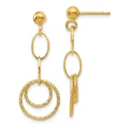 14K Yellow Gold Polished And Textured Post Dangle Earrings