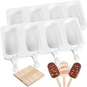 Popsicle Silicone Molds Set, 2 PCS Ice Cream Molds with 50 Wooden Sticks for Cake Pop, Ice Pop, Cakesicles, (Standard Size/White)