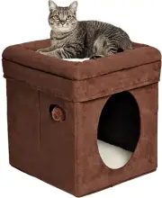 137-BR 'The Original' Curious Cat Cube, Cat House/Cat Condo in Brown Faux Suede