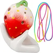 HAMPPLIES Strawberry Shaped Ocarina Musical Instrument for Beginners Six Hole Design with Support Stand Lanyard and Music Score for Learning and Playing