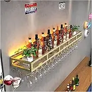 Wine Rack Wall Mounted With Glass Holder - Liquor Shelf Mini Bar Kitchen Storage Rack - Wall Cabinet Corner Coffee Bar Bottle Display Shelf for Home Dining Room