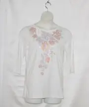 Bob Mackie Sequined Bell Sleeve Knit Top with Keyhole Detail Size S White
