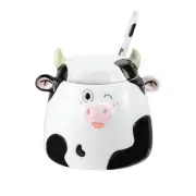 Cute Cow Pattern Ceramic Sugar Bowl, Cow Shaped Salt Bowl with Lid Spoon Set,...