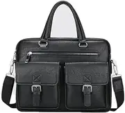 MAHVIW Premium Leather Made Men’s 14-inch Laptop Padded Messenger Bag I Multiple Separate Compartments I 3 Zip Pockets I 2 Pocket Sleeves I Removable, Adjustable Shoulder Strap