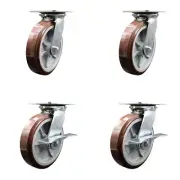 8 Inch Polyurethane Swivel Caster Set 2 Swivel Locks 2 Brakes Service Caster