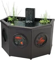 Blagdon Affinity Half-Moon Living Water Feature Patio Pool Pond, Mocha, with Inpond 5-in-1 3000 Filter Pump & UV Clarifier, LED Spotlight, 3 Attractive Fountain Heads, 1 Planting Basket - Medium