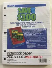 Mead Loose Leaf Paper Wide Ruled Notebook VTG 1985 Scotch Magic Tape 1980s lined