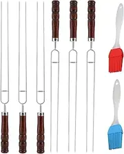 Haofy Smores Skewers Roasting Sticks with Brush, Stainless Steel Shish Kabob Skewers with Wood Handle for Grill, Food Grade Barbecue Cooking Tools