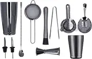 Stainless Steel Cocktail Shaker Set - 11-Piece Bartender Kit with Black Coated Barware and Professional Mixology Tools