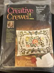 Columbia-Minerva Creative Crewel Red Floral Jacobean Pillow Cover Erica Wilson