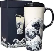 [Topadorn] Ceramic Travel Mug Porcelain Coffee Cup with Spill-proof Lid and Box, 17 Oz.