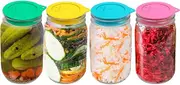 Sophico Silicone Fermenting Lids, Waterless Airlock Fermentation Tops Mason Jar Lid Fermenter Caps for Pickles, Kimchi, and Fermented Probiotic Food - 4 Pack, Wide Mouth (Jars Not Included)