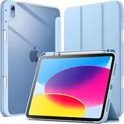 JETech Case for iPad (A16) 11th/10th Generation (2025/2022) with Pencil Holder, Clear Transparent Back Shell Slim Stand Shockproof Tablet Cover, Auto Wake/Sleep (Blue)