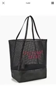 VICTORIAS SECRET WEEKENDER MESH TOTE BAG PINK LOGO TASSLES LIMITED EDITION NWT