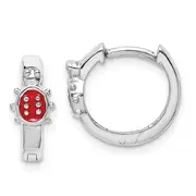 Sterling Silver Madi K Rhodium-Plated Polished Red Enameled Ladybug Round Hoop Earrings