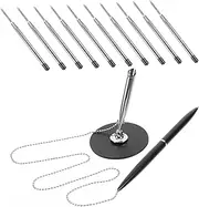 CANIGHT 1set Multi-function Signature Pen with Chain Design Metal Desktop Writing Pen for Office Bank and Hotel Use Includes Ink Refills and Rotatable Base