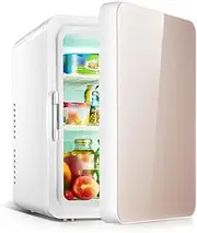 10L Mini Fridge for Bedrooms Small Freezer Makeup Mini Refrigerator Food Heater Beverage Cooler Portable Compact Personal Fridge AC+DC Compatibility for Home Office Car Fridge (Size : Gold)