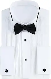 [Gollnwe] Men's Tuxedo Shirt Wing Collar French Cuffs with Cufflinks and Bow Tie