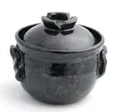 Tachikichi TOKA Kiln Shigaraki Earthen Rice Pot KUROYU Black 3 cup Japan DONABE