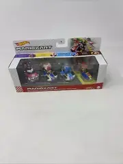 Hot Wheels MARIOKART 4-Pack Diecast Cars Toad Waluigi Diddy Kong, Blue Yoshi