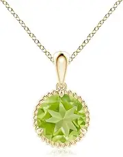 [Angara] Natural Rope-Framed Claw-Set Peridot Solitaire Pendant Necklace in 14ct Solid Gold for Women | August Birthstone Jewellery for Her