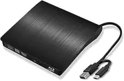 External 6X Blu-ray Player DVD CD Writer USB 3.0 USB C 3D Blu-ray Player Drive CD DVD Burner for iMac MacBook Laptop PC Windows 11/10/8/7, Linux, Mac OS