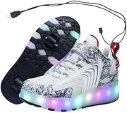 [Generic] Two Wheels USB Charging Led Light Roller Sneakers Skates Shoes for Children