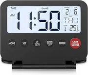 ORIA Digital Travel Alarm Clock, Small Foldable Alarm Clock, Battery Operated LCD Desk Clock, Simple Operation Calendar Clock with Backlight, Date, Temp, Snooze, for Home, Office,Travel