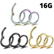 16G 5/16" 3/8" Hinged Clicker Ring Black Gold Steel Septum Nose Ring Tragus Hoop