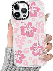 RUMDEY Clear Hibiscus Flower Case for iPhone 11 Pro Max 6.5", Cute Preppy Floral Crystal Pattern Aesthetic Design Soft Slim Anti-Yellow Protective Shockproof TPU Phone Cover for Women Girls