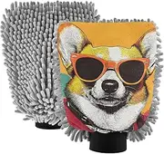 XYMZR Cute Dog Sunlgasses Absorbent Microfiber Car Wash Mitt, Funny Cute Anime Scratch Free for Cars Cleaning, Home Cleaning Mitts, 2 Pack, 10.24” L x 7.09” W