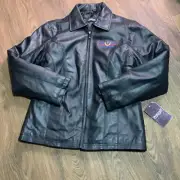 Burks bay TOP GUN black leather jacket. Zip up lined leather jacket large